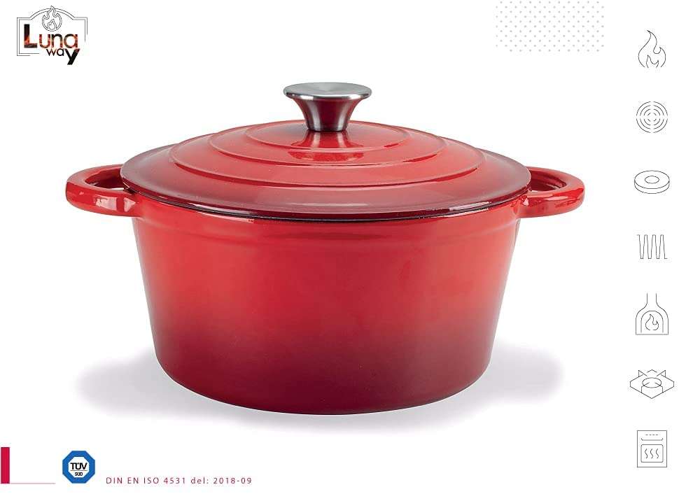 Pentola in ghisa smaltata rosso/bianco Ø 24cm con manici e coperchio - immagine 2