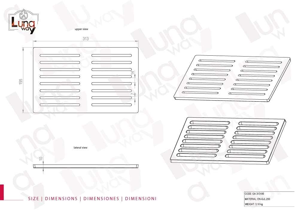 Griglia in ghisa cm. 31,3X19,5 H. SP. 1 - immagine 5