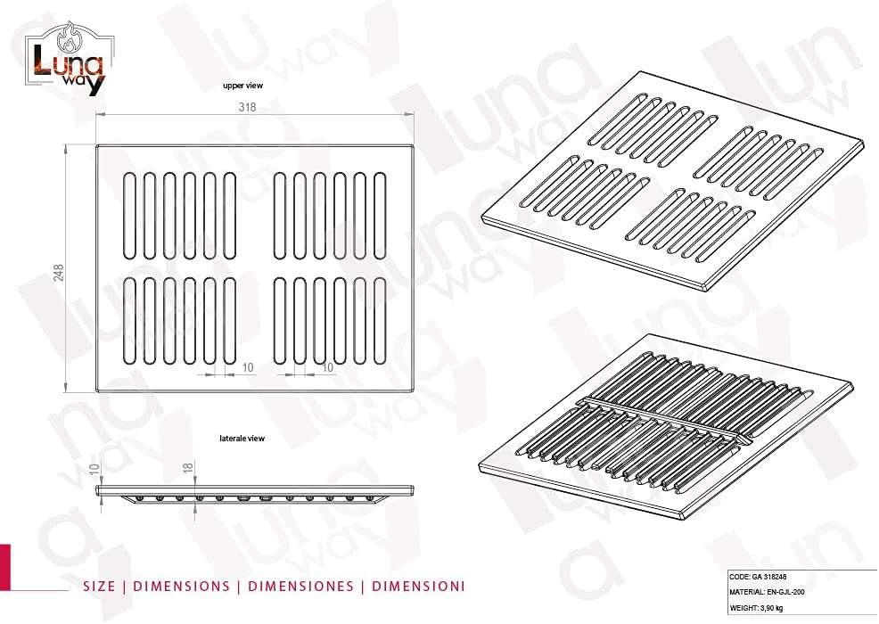 Griglia cenere per camino cm 31,8 x 24,8 x 1 h con rinforzo - immagine 6