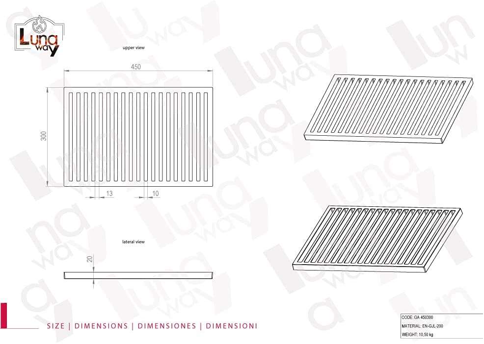 Griglia in ghisa per raccolta cenere e barbecue CM. 45x30x2 H - immagine 4