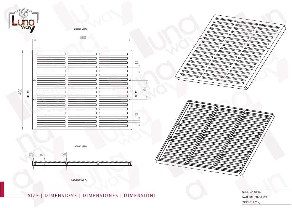 Griglia in ghisa per raccolta cenere e barbecue CM. 50x40x2,3 H. - immagine 4