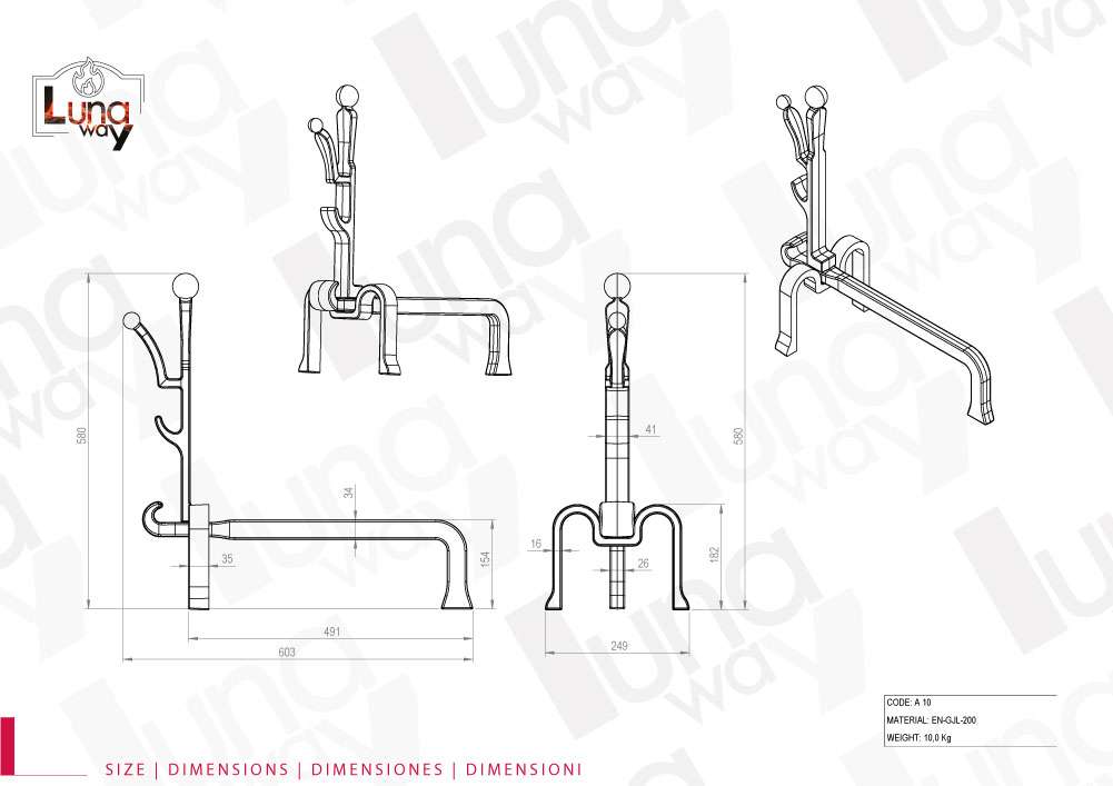 Coppia di Alari in ghisa cm. 60,3X58H - immagine 3