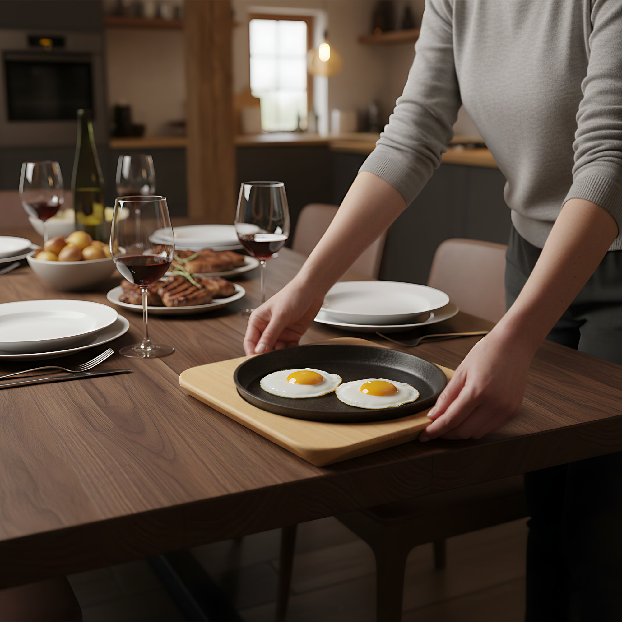 Piatto in Ghisa Smaltata + Base in Legno di Faggio - immagine 2