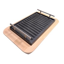 Piastra in Ghisa Smaltata Ondulata + Base in Legno di Faggio